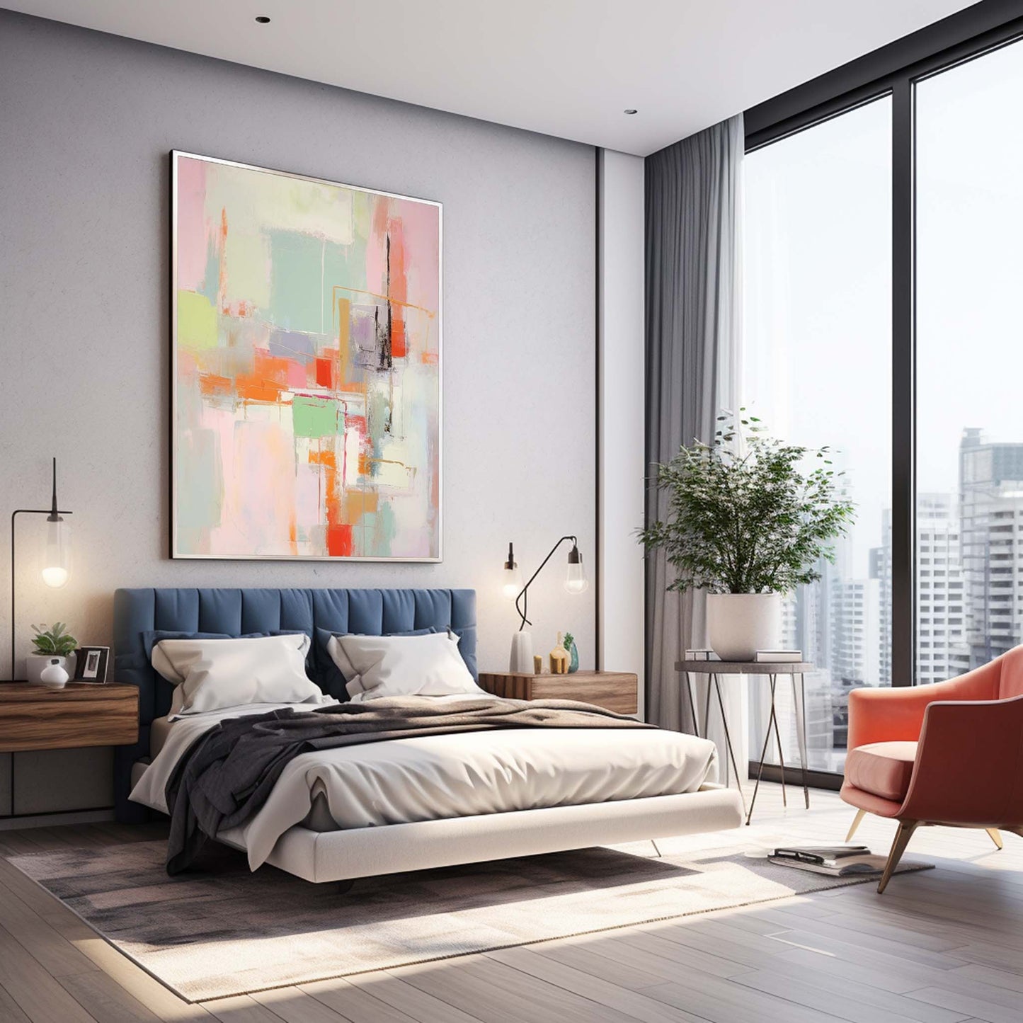 Pastel Cityscape - Geometric Wall Art Soft Abstract Painting