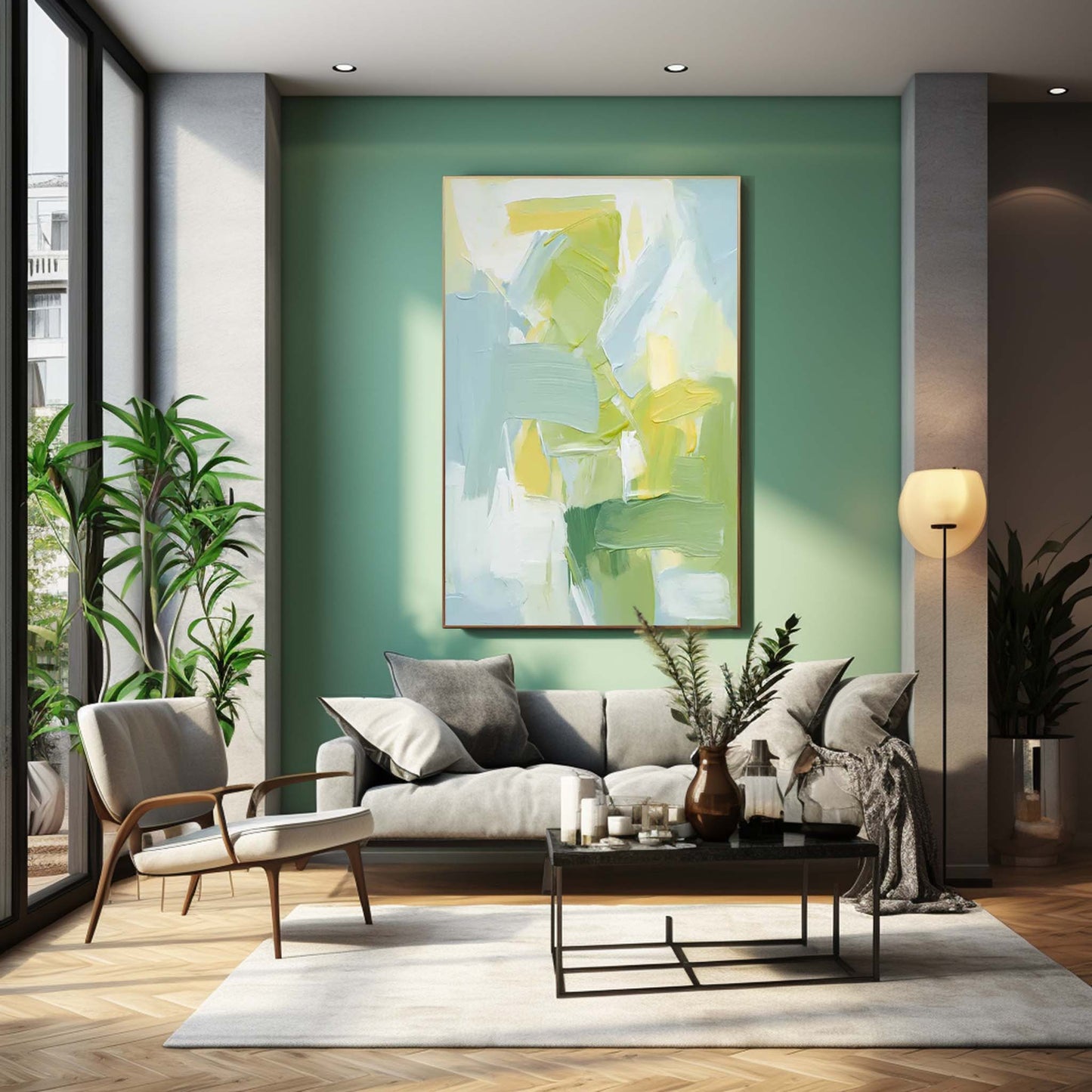 Spring Breeze - Green and Yellow Light Blue Wall Art