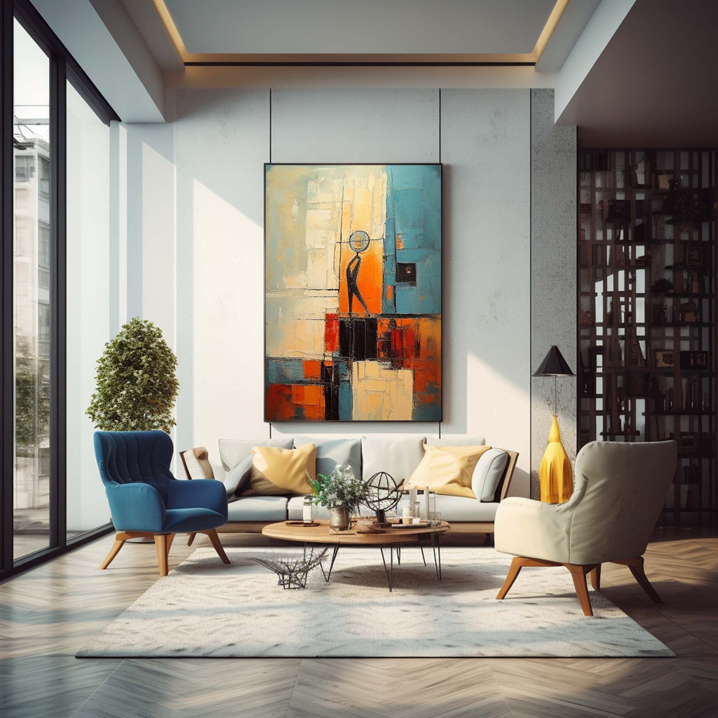 The Observer - Teal and Orange Abstract Art Human Figure Painting