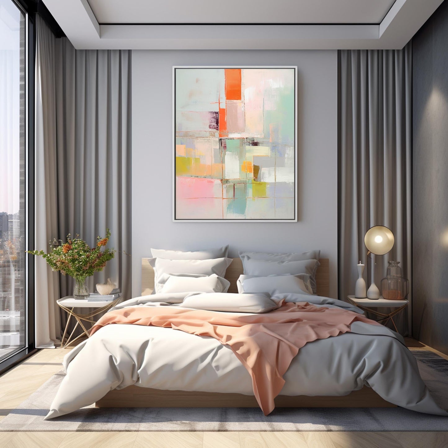 Serene Layers - Calm Abstract Art with Neutral Colours & Orange Accents