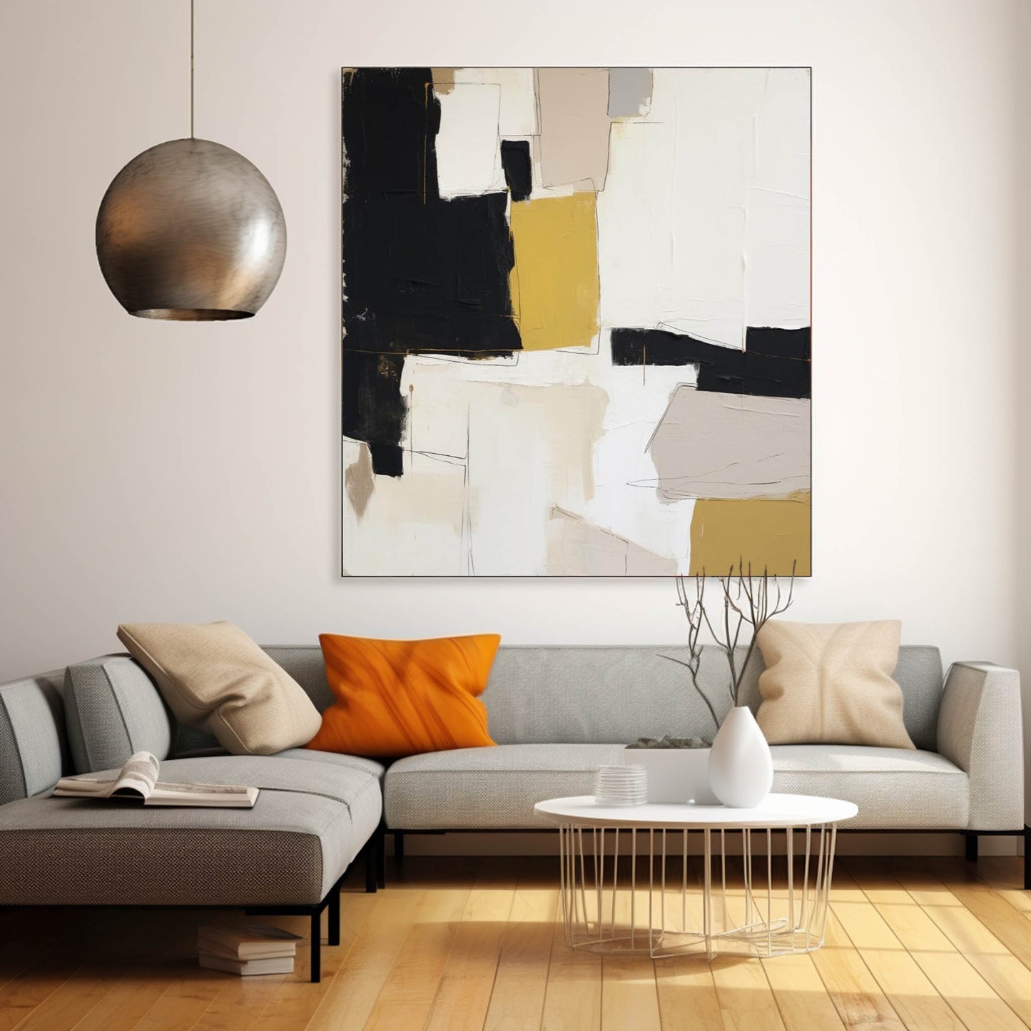 Formations in Ochre - Textured Black White Abstract Painting