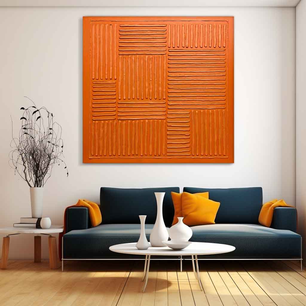 Terra Grid - Textured Burnt Orange Geometric Abstract Wall Art