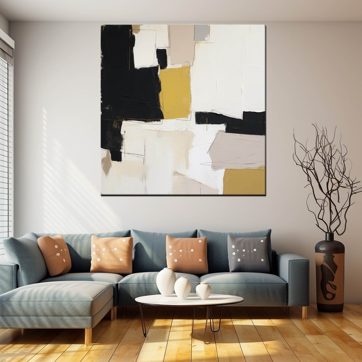 Formations in Ochre - Textured Black White Abstract Painting