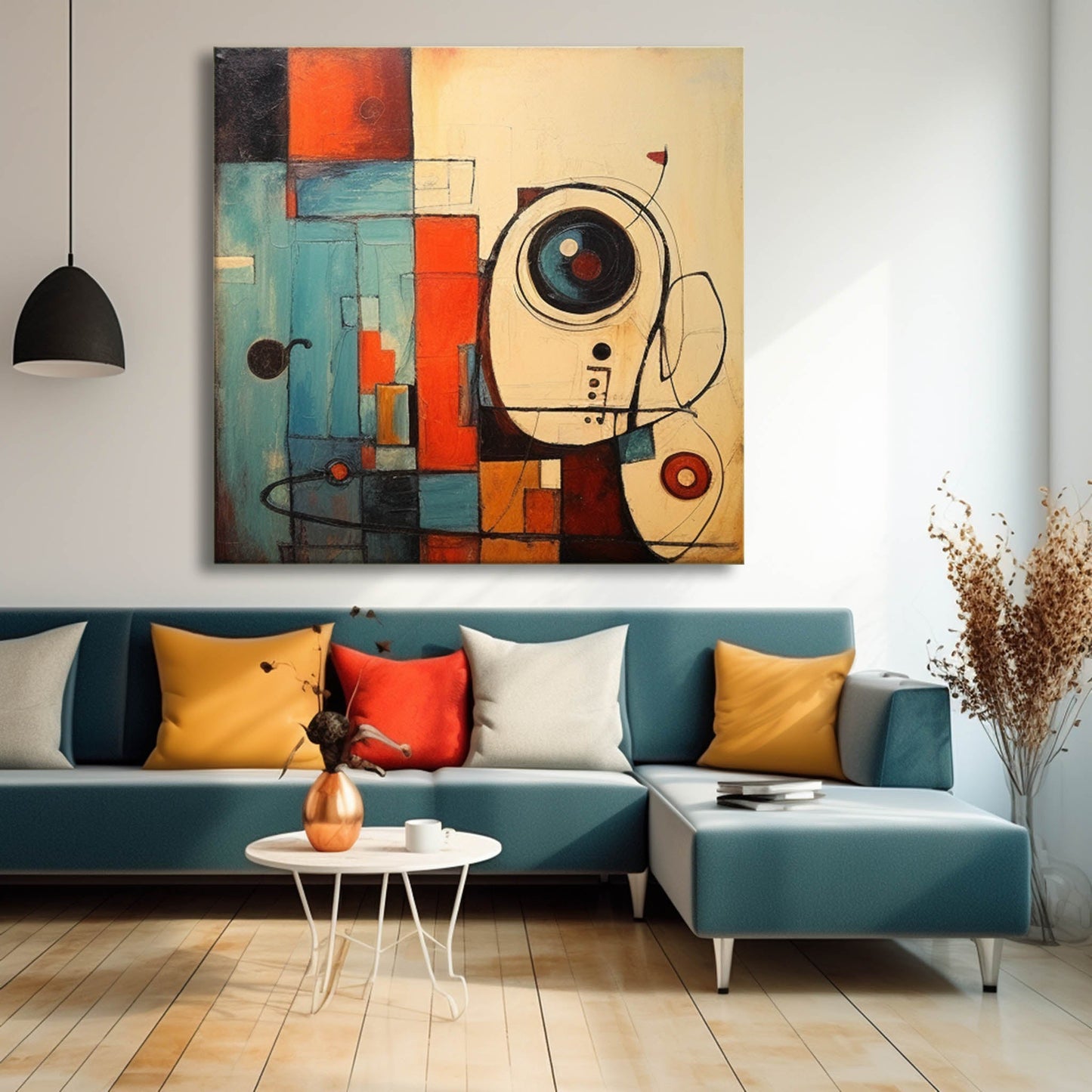Retro schematic - Teal and Orange Geometric Art Painting