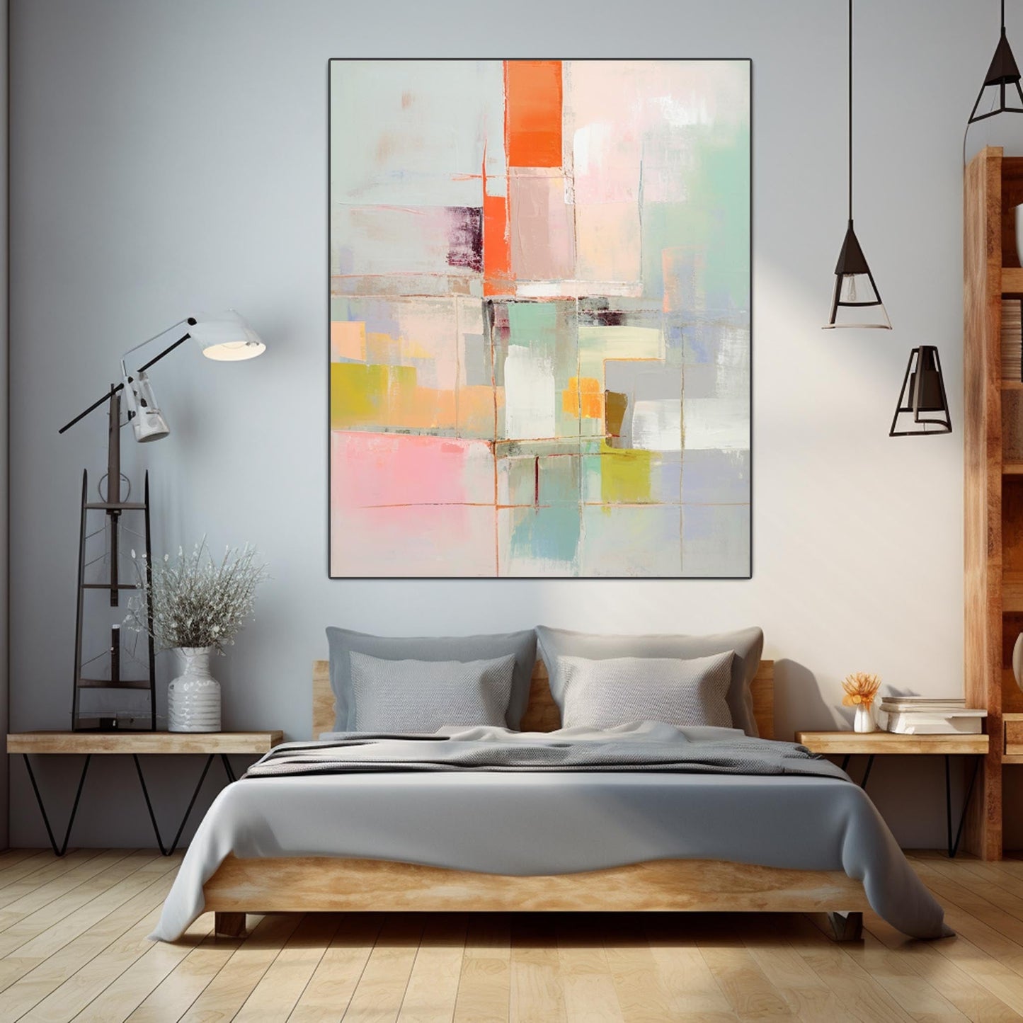 Serene Layers - Calm Abstract Art with Neutral Colours & Orange Accents