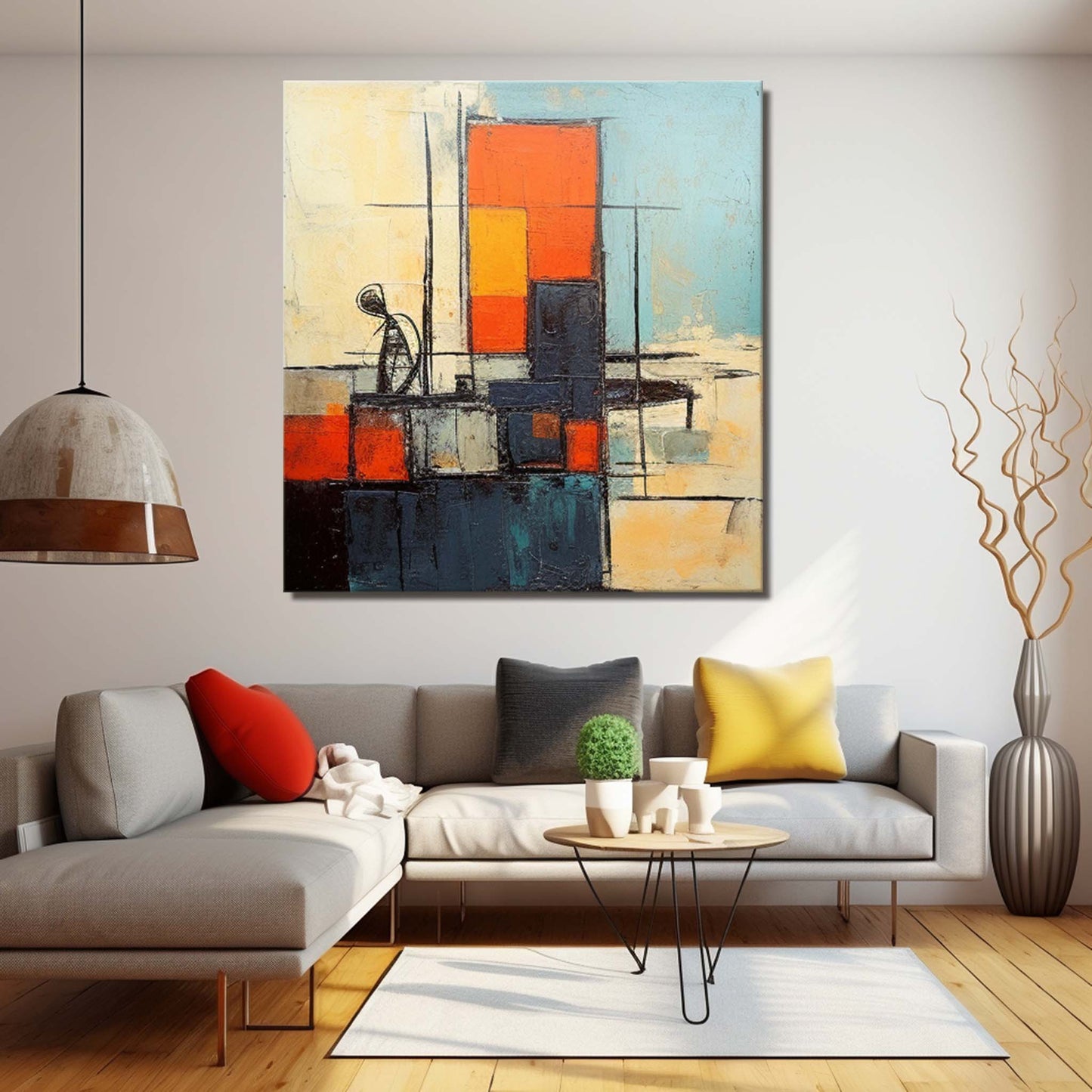 Urban Contemplation - Retro Teal and Orange Abstract Cityscape Painting
