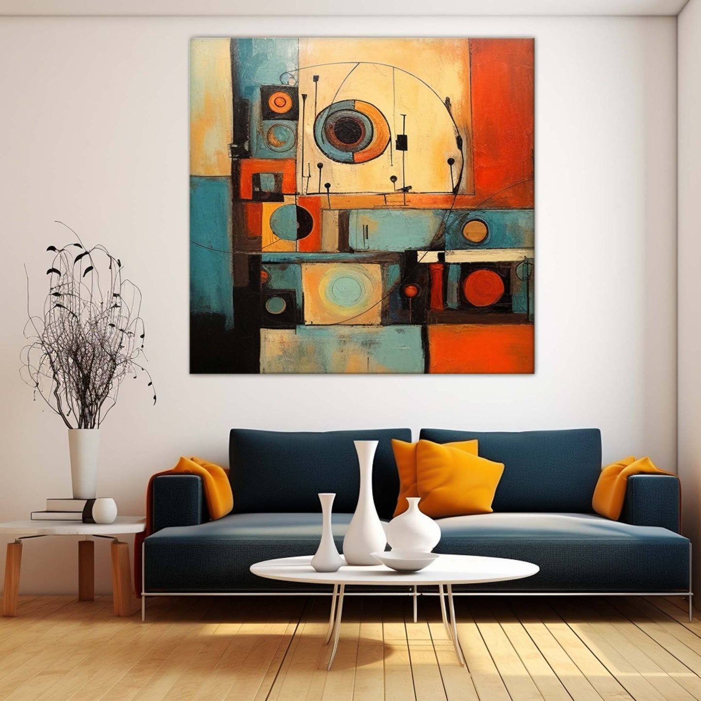 Retro Schematic - Teal and Orange Art Deco Abstract Painting