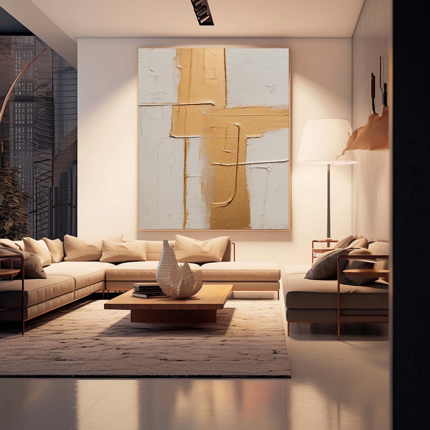 Golden Grid - Gold Textured Wall Art Minimalist Canvas