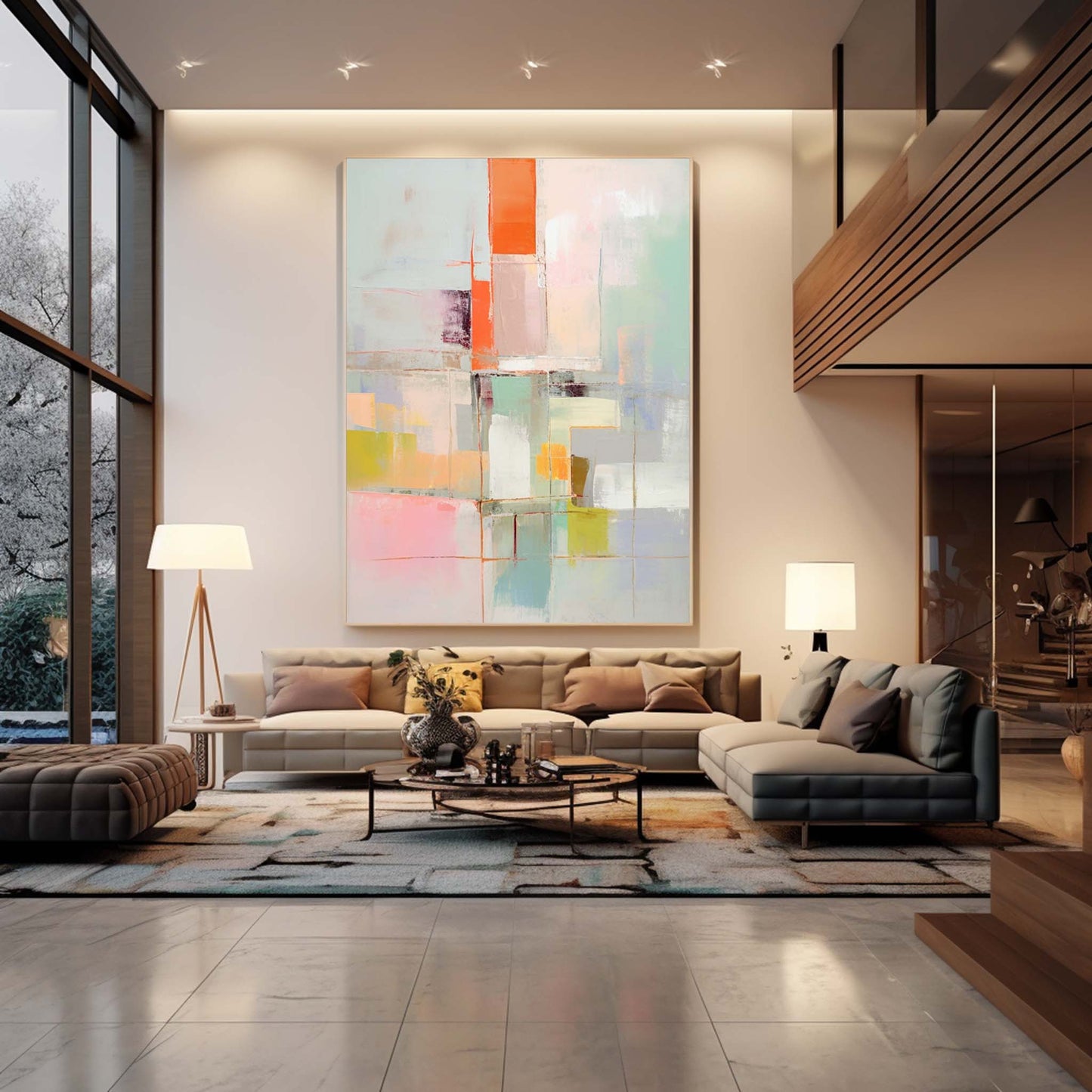 Serene Layers - Calm Abstract Art with Neutral Colours & Orange Accents