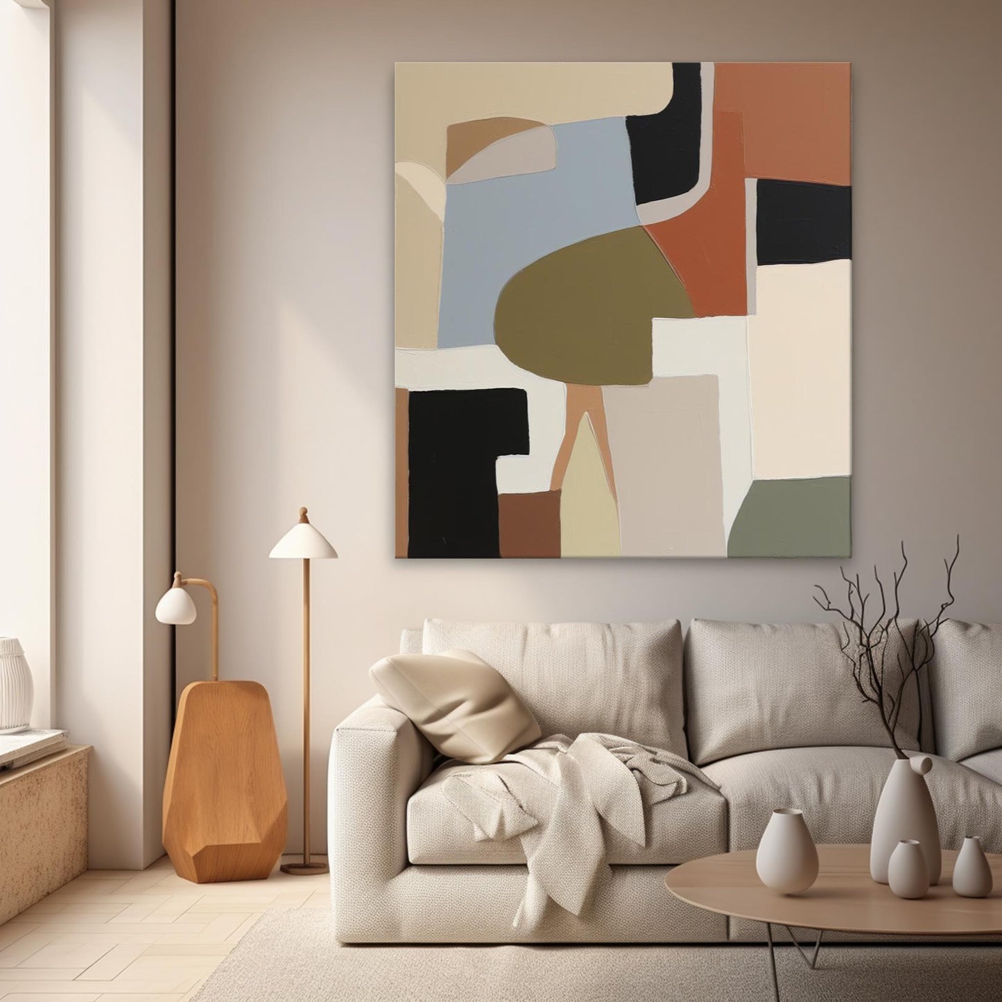 Interlock - Contemporary Black and Grey Abstract Art with Earth Tones