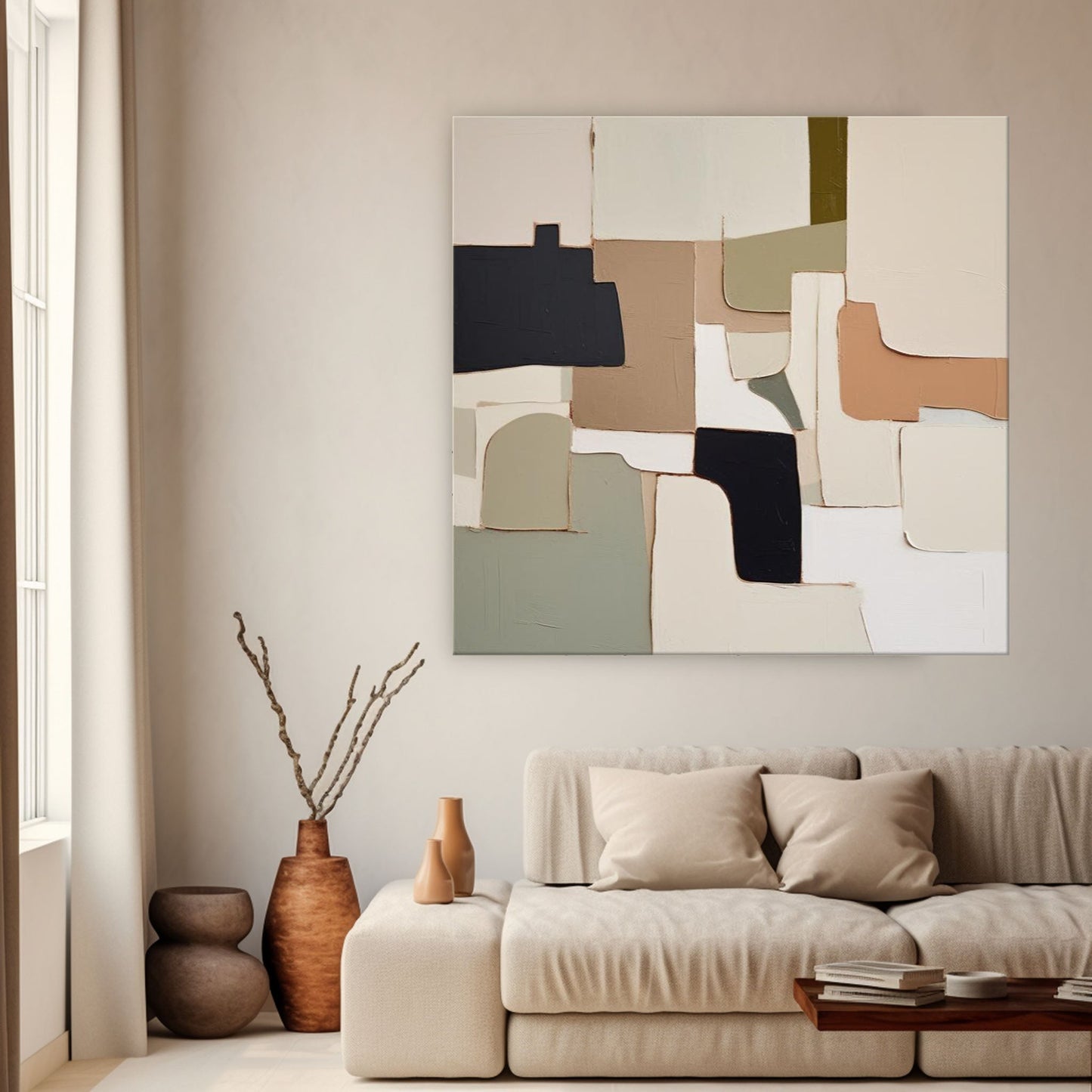 Terra Mosaic - Modern Minimal Earthy Wall Art with Black Accents