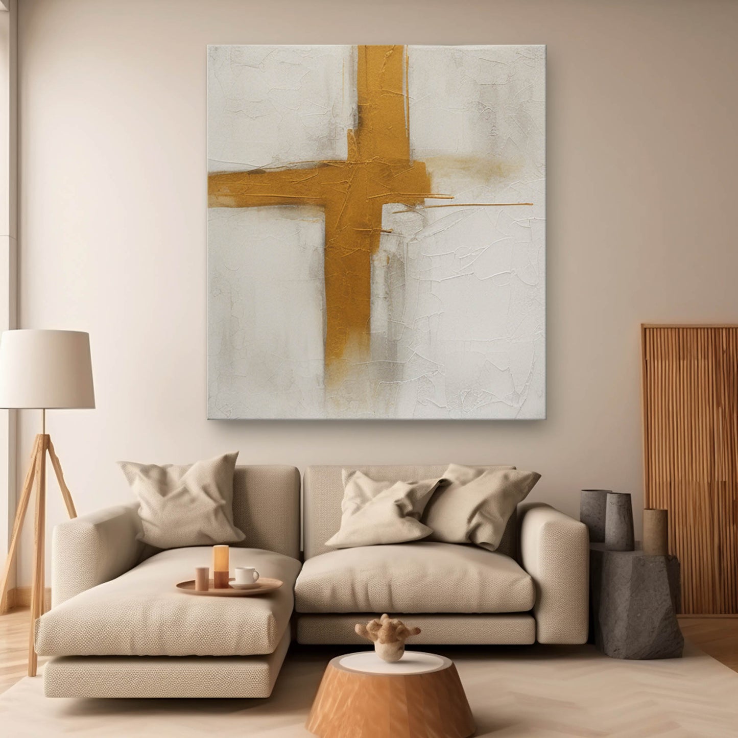 Golden Cross - Christian Wall Art Minimalist Textured Painting