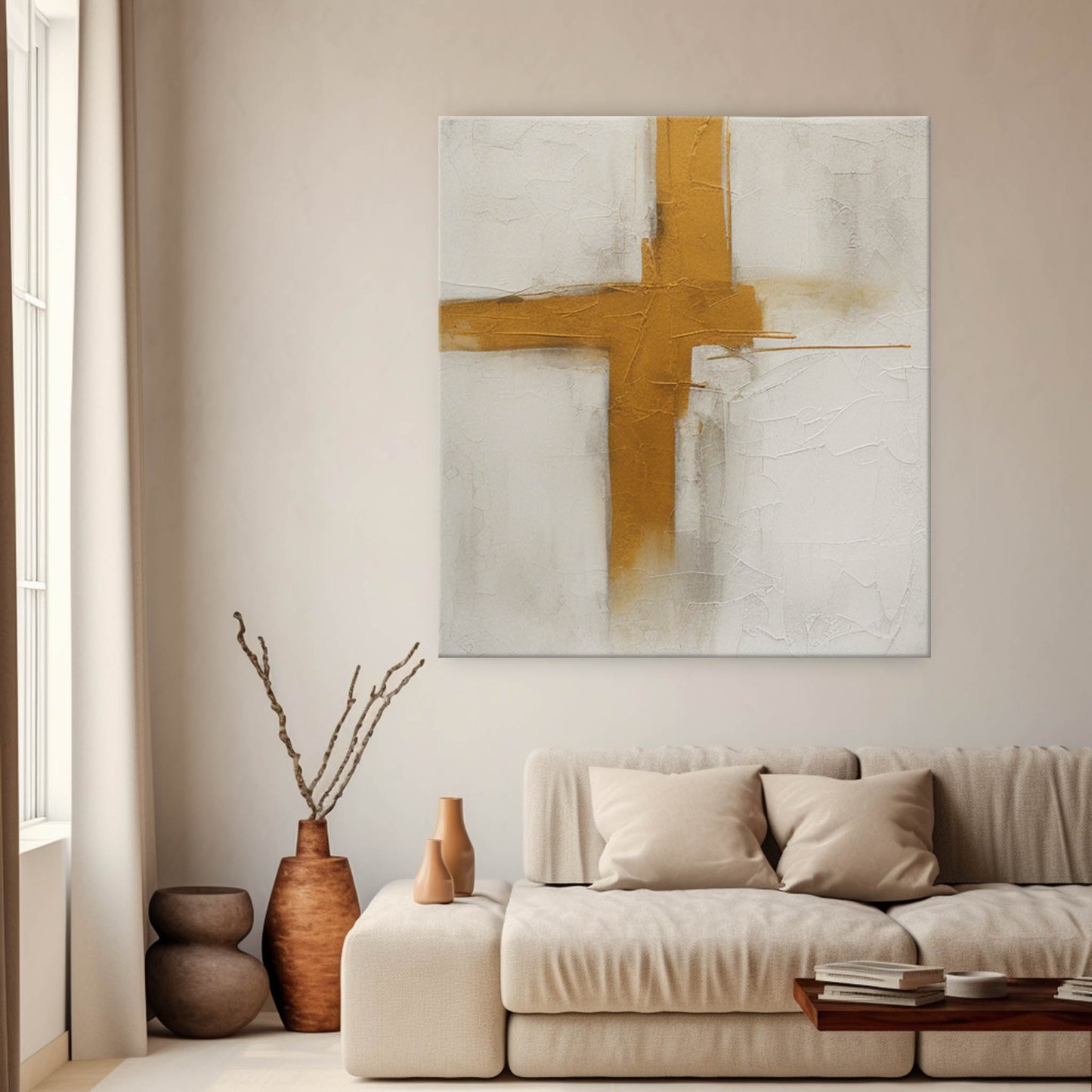 Golden Cross - Christian Wall Art Minimalist Textured Painting