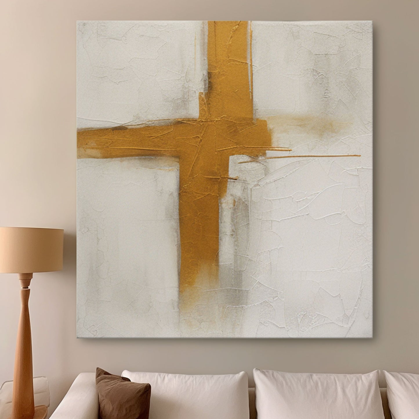 Golden Cross - Christian Wall Art Minimalist Textured Painting