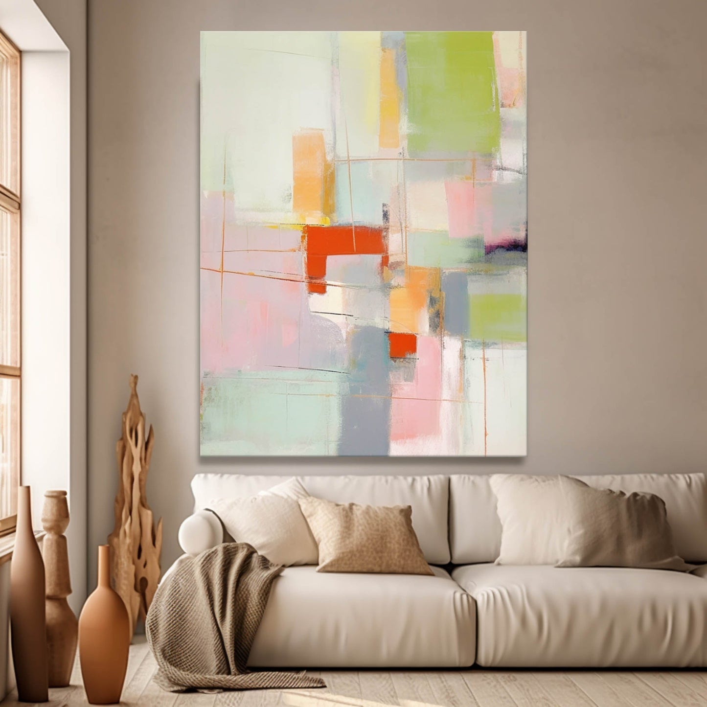 Pastel Harmony - Pink and Green Abstract Painting Composition