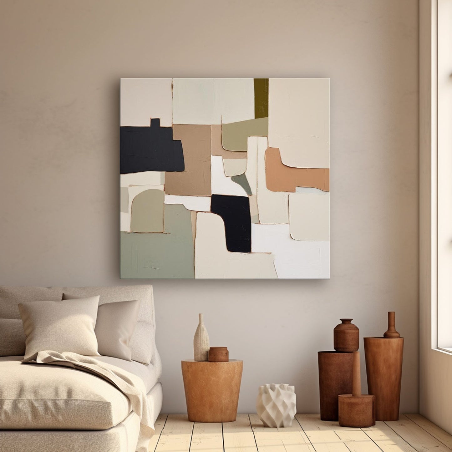 Terra Mosaic - Modern Minimal Earthy Wall Art with Black Accents