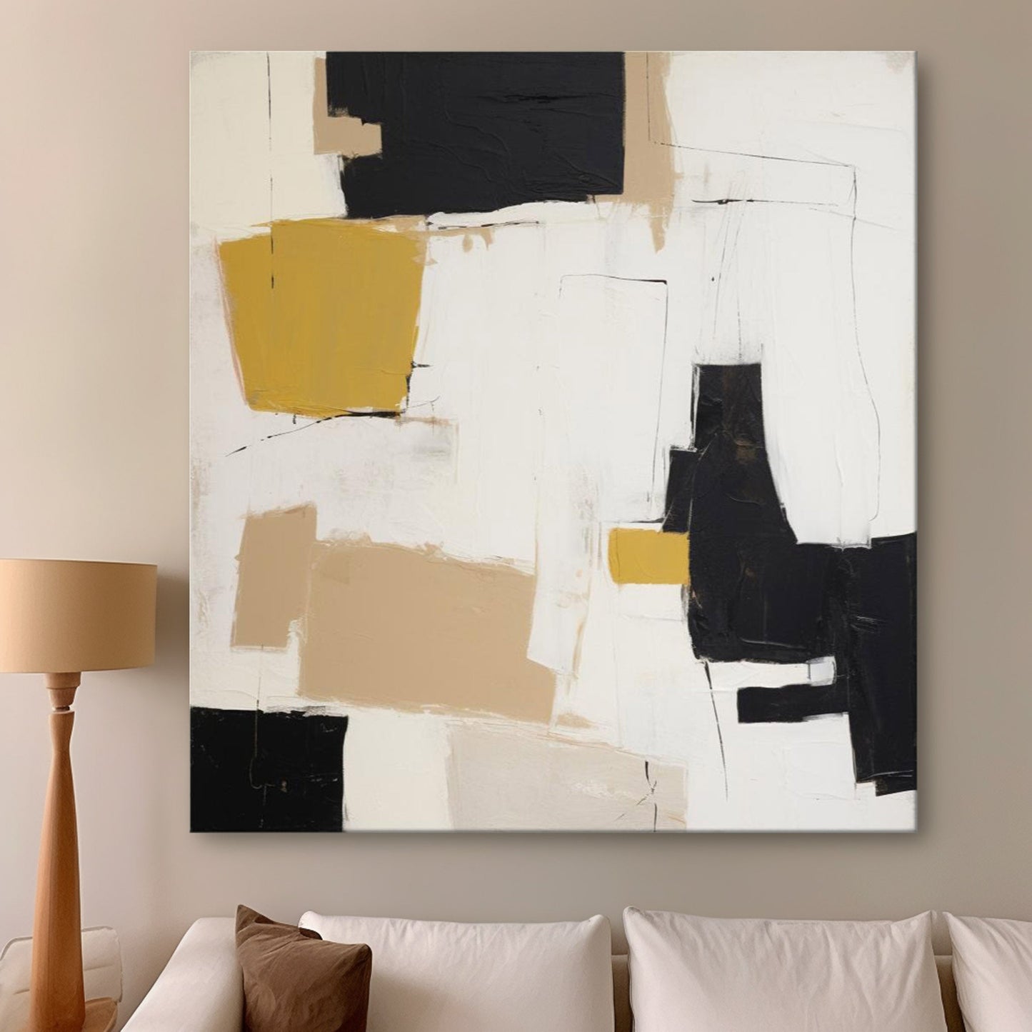 Deconstruct - Modern Textured Yellow and Black Painting on Canvas