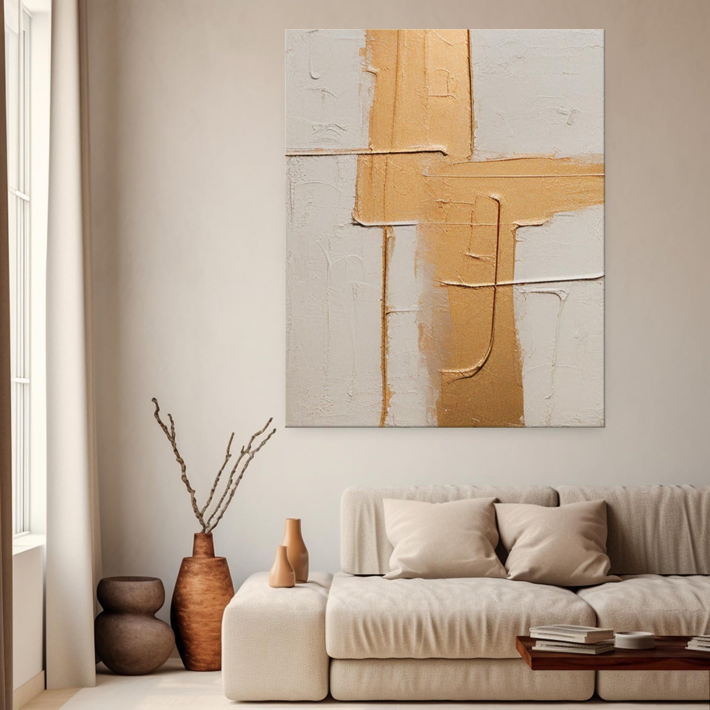 Golden Grid - Gold Textured Wall Art Minimalist Canvas