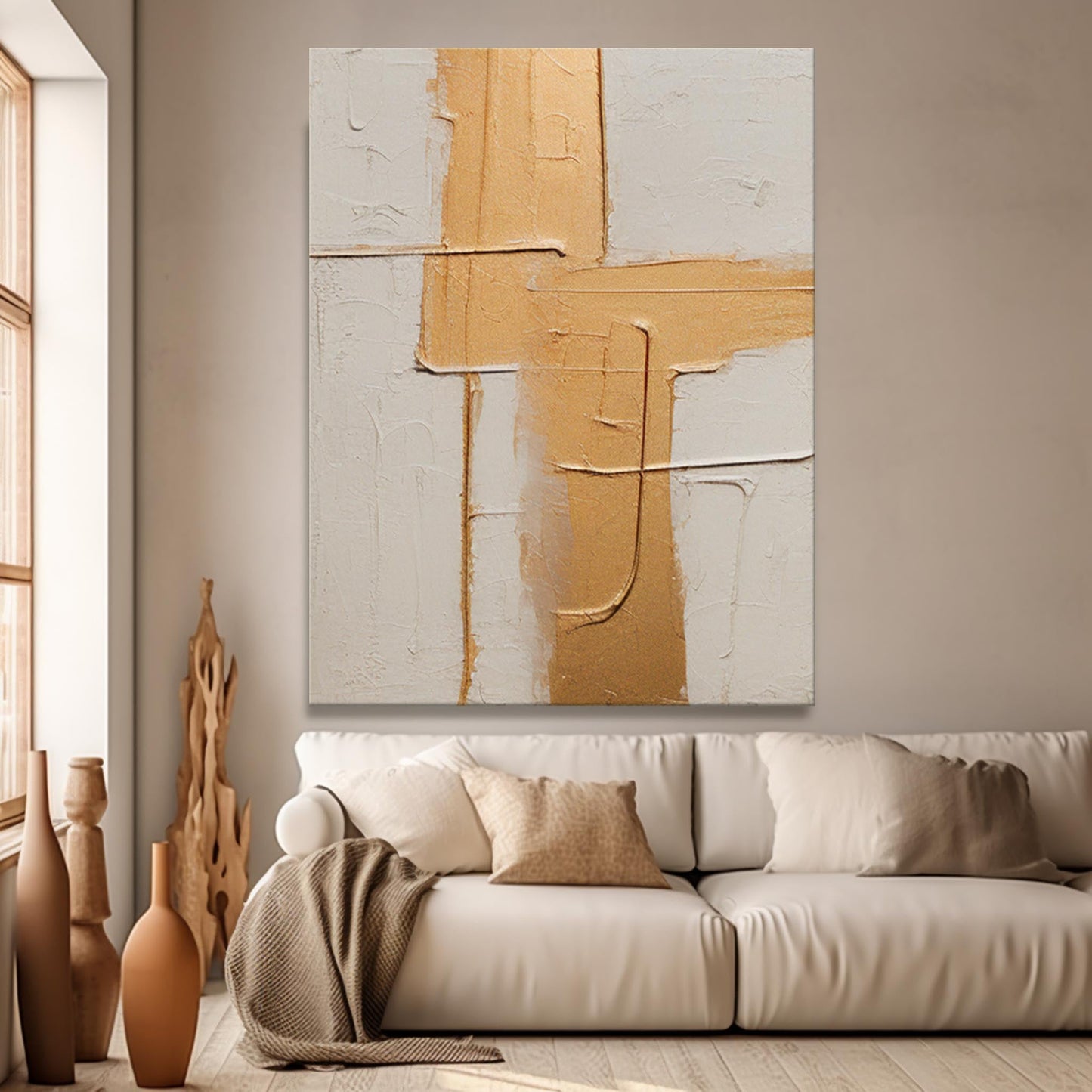 Golden Grid - Gold Textured Wall Art Minimalist Canvas