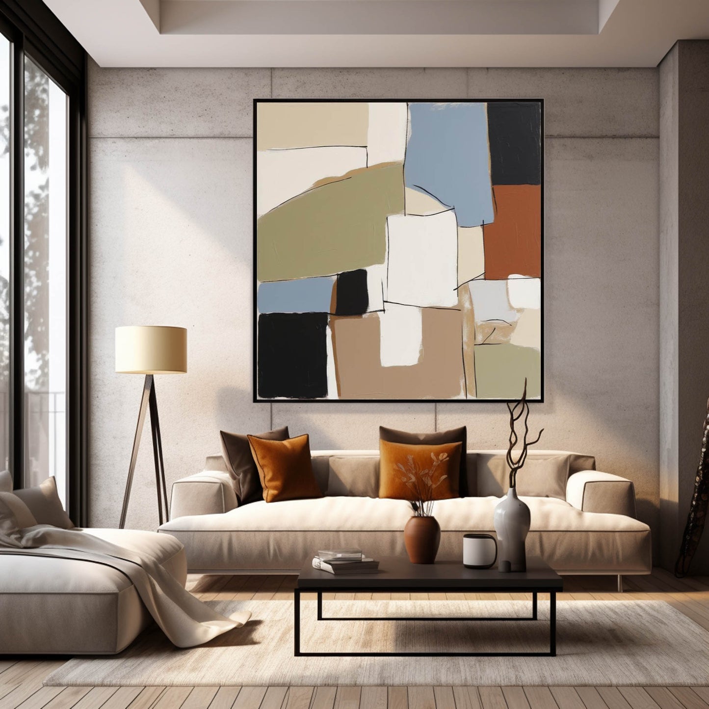 City Blocks - Modern Minimal Blue and Brown Art with Earth Tones