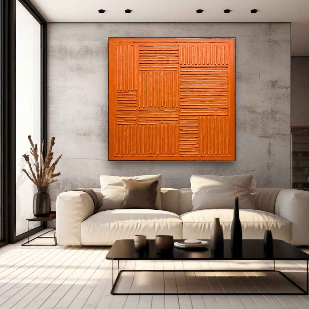 Terra Grid - Textured Burnt Orange Geometric Abstract Wall Art