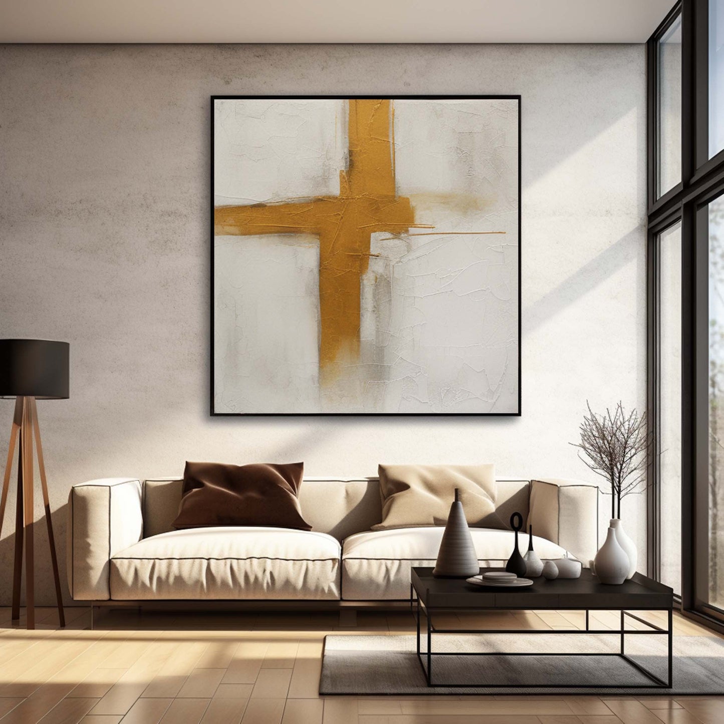 Golden Cross - Christian Wall Art Minimalist Textured Painting