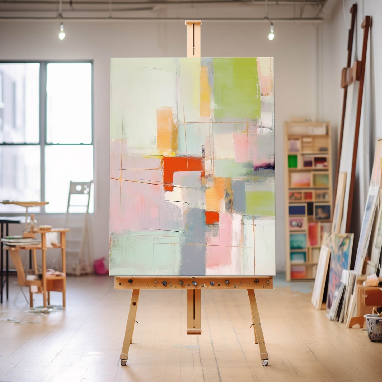 Pastel Harmony - Pink and Green Abstract Painting Composition