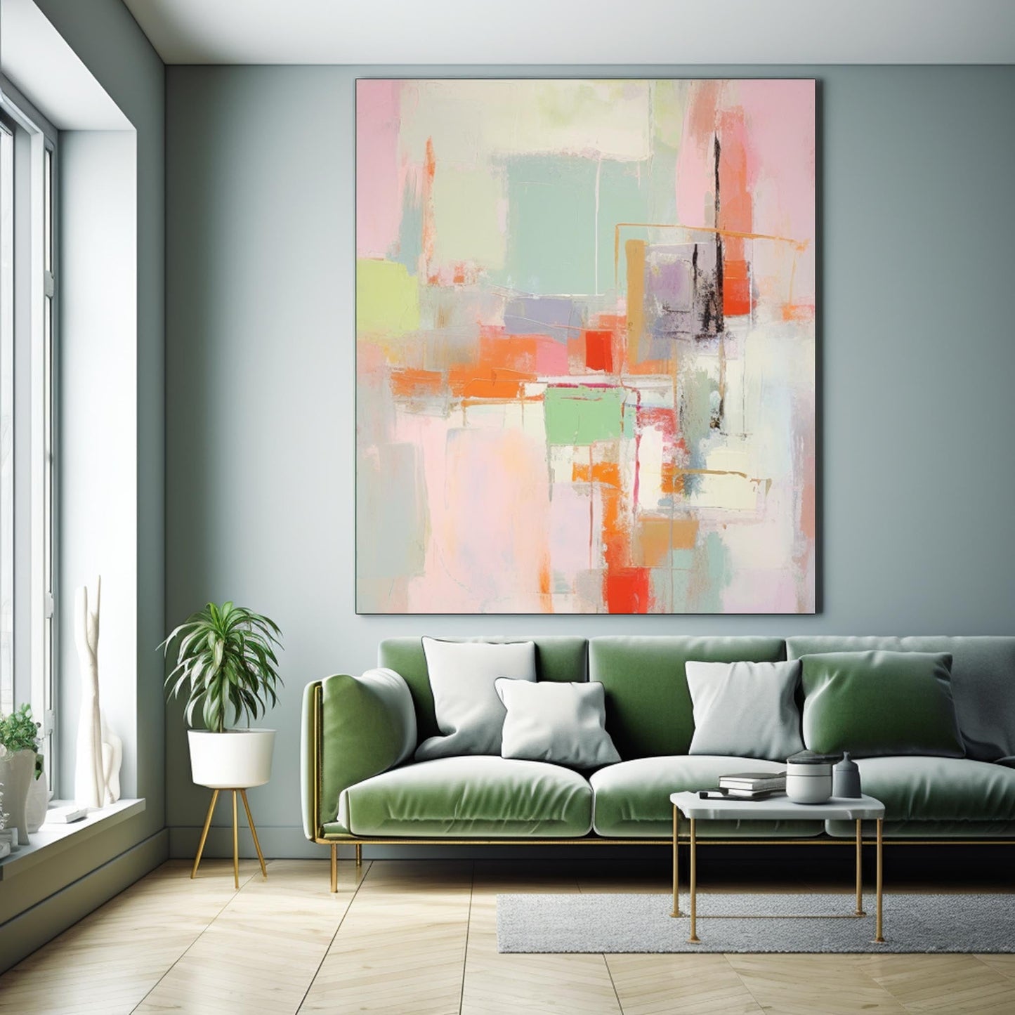 Pastel Cityscape - Geometric Wall Art Soft Abstract Painting