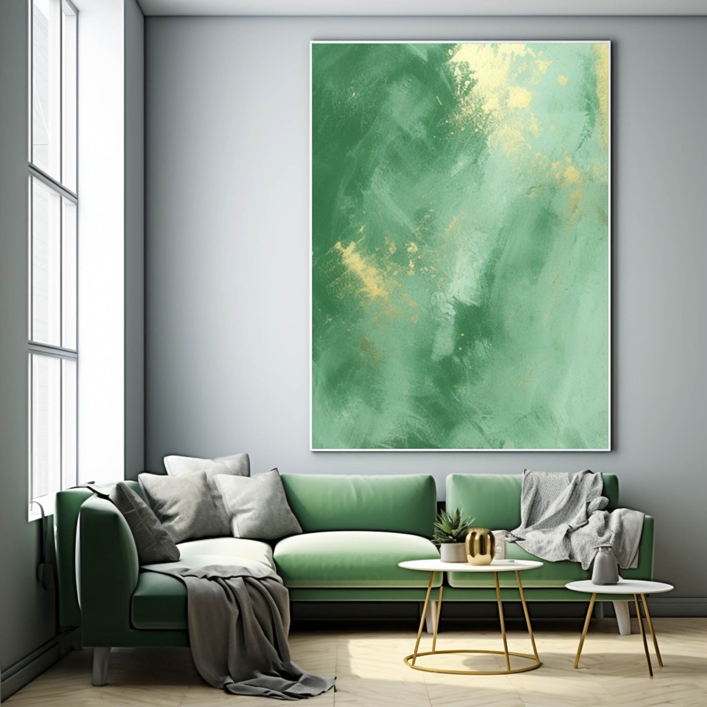 Verdant Luxury - Dark Green and Gold Abstract Canvas Artwork