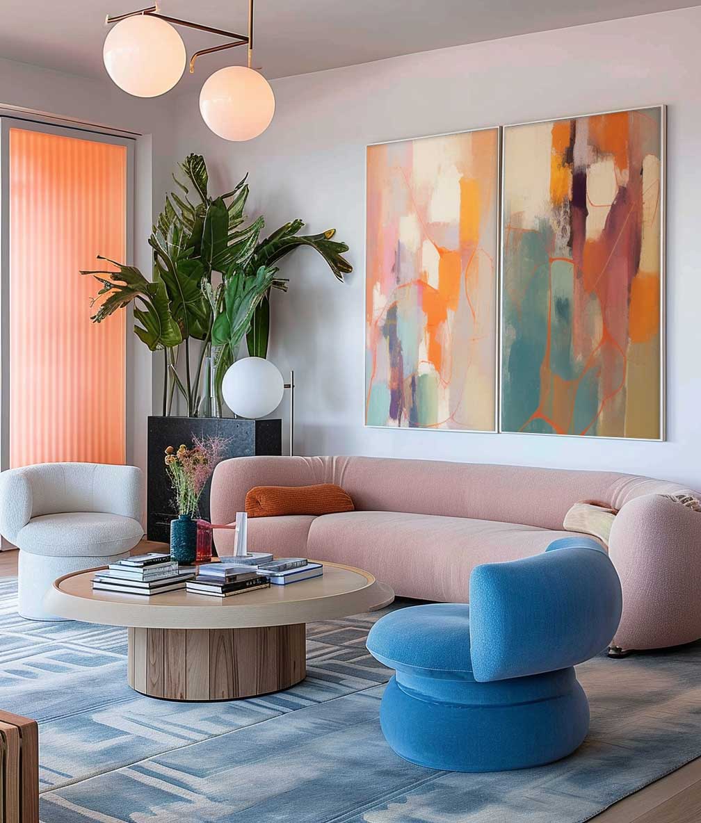 Vibrant Energy - Set of 2 Colorful Paintings, Abstract Diptych Wall Art