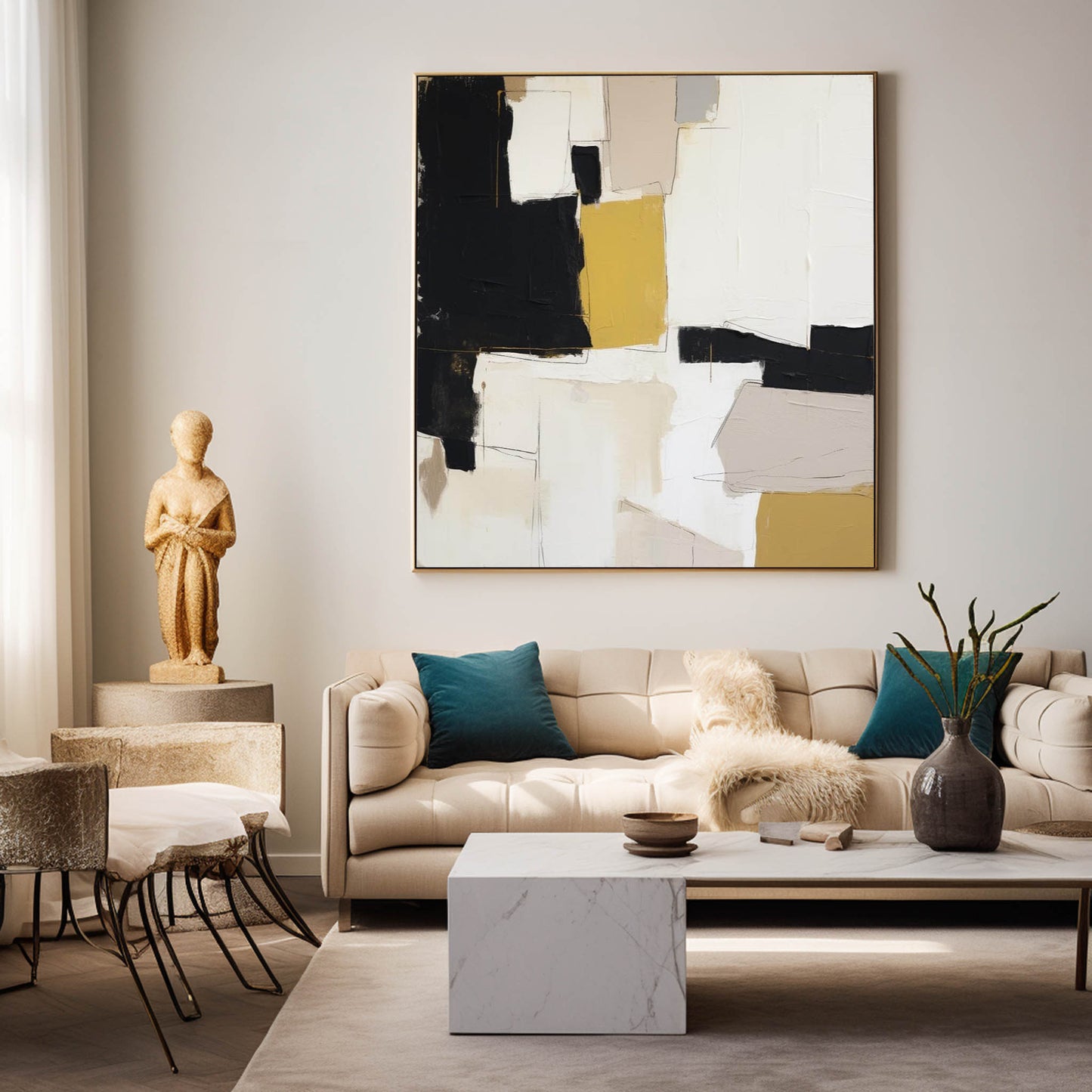 Formations in Ochre - Textured Black White Abstract Painting