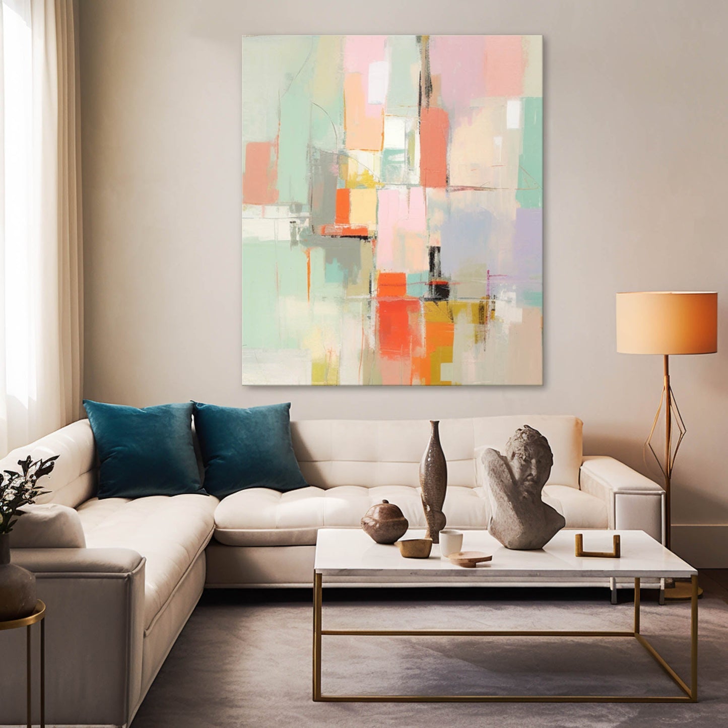 Pastel City - Abstract Cityscape Painting Soft Modern Canvas