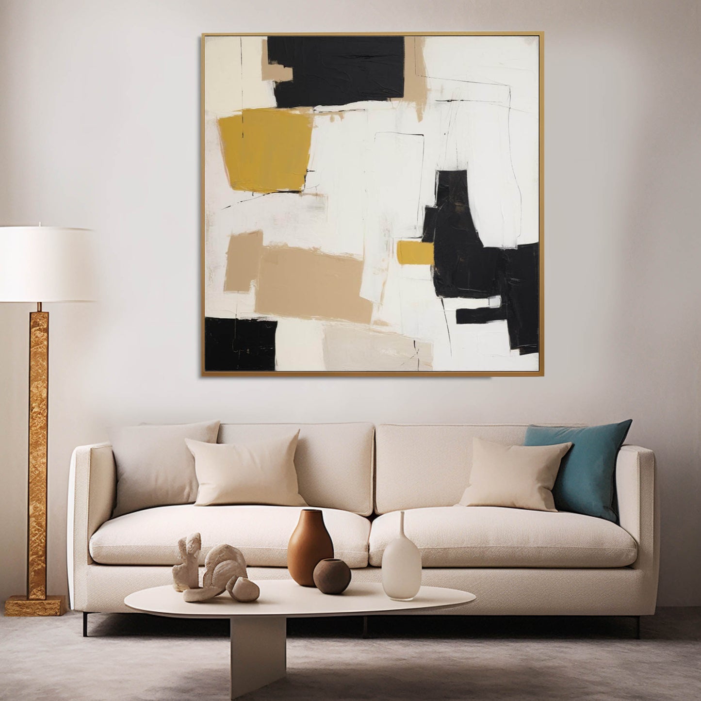 Deconstruct - Modern Textured Yellow and Black Painting on Canvas