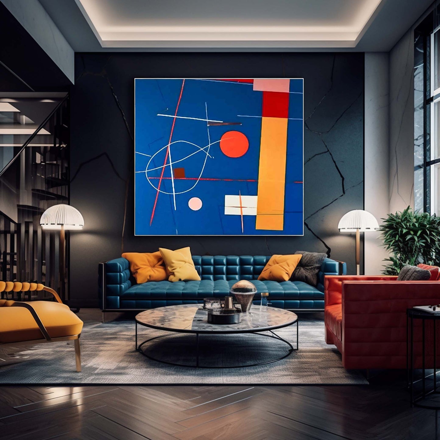 Cosmic Chart - Square Painting Abstract Geometric Canvas