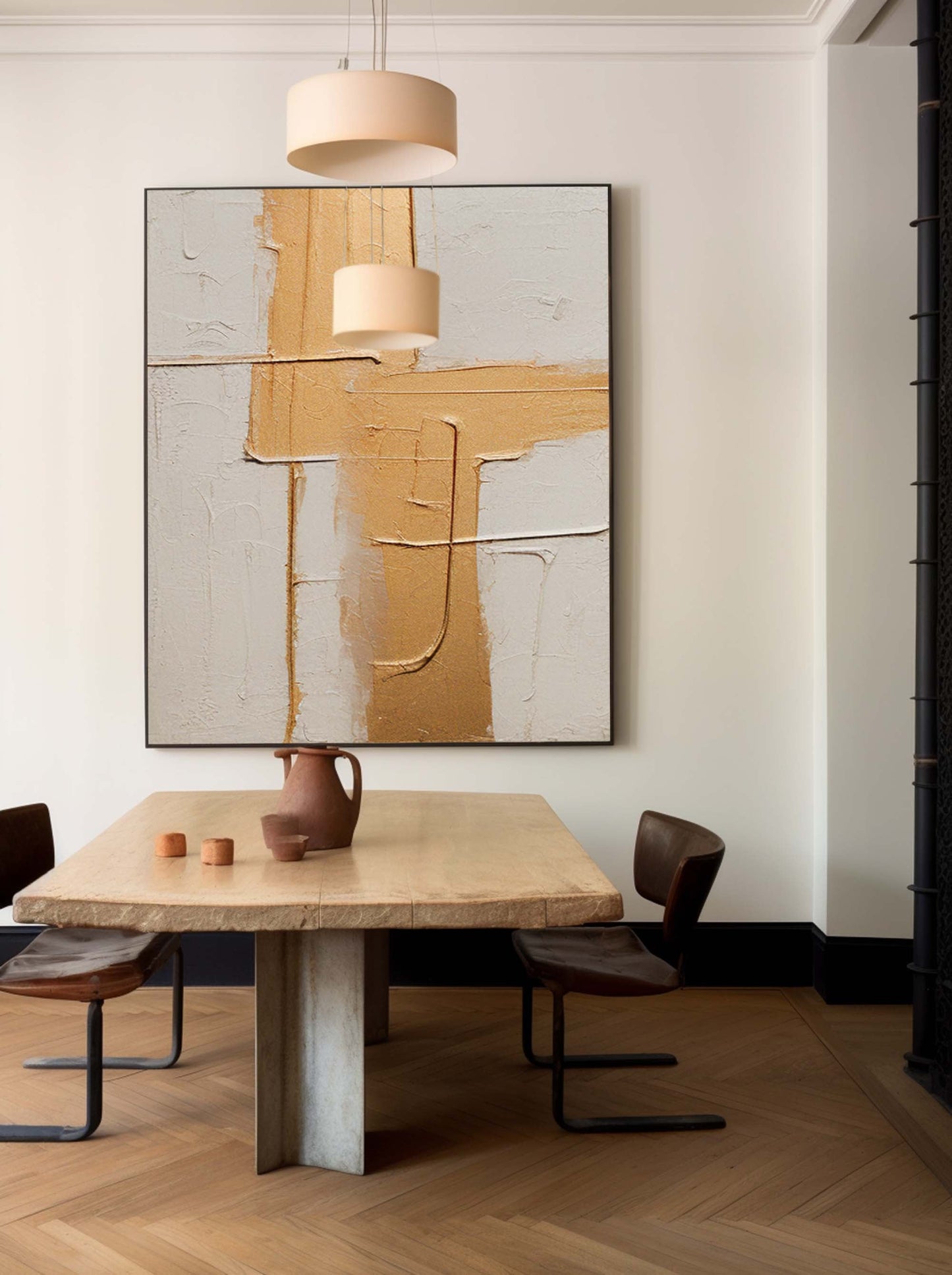 Golden Grid - Gold Textured Wall Art Minimalist Canvas