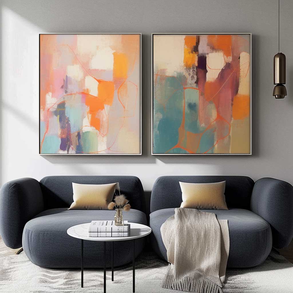 Vibrant Energy - Set of 2 Colorful Paintings, Abstract Diptych Wall Art