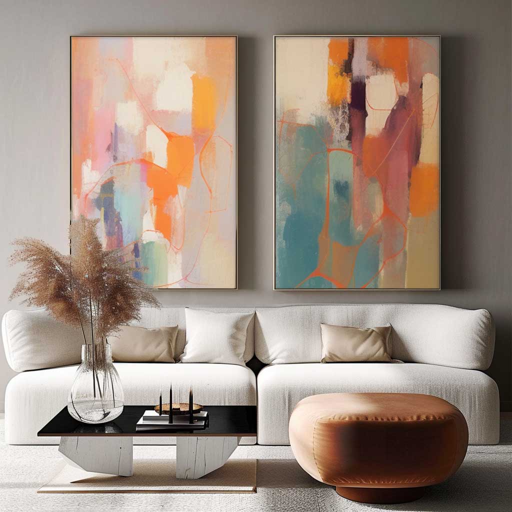 Vibrant Energy - Set of 2 Colorful Paintings, Abstract Diptych Wall Art