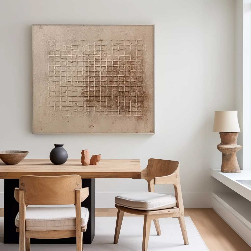 Wabi Sabi Grid - Textured Tile Wall Art in Beige Minimalist Style