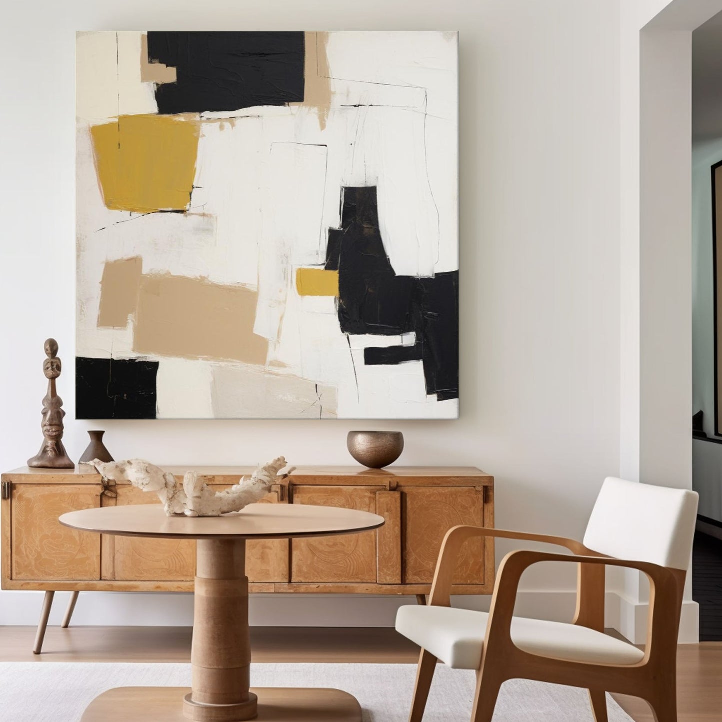 Deconstruct - Modern Textured Yellow and Black Painting on Canvas