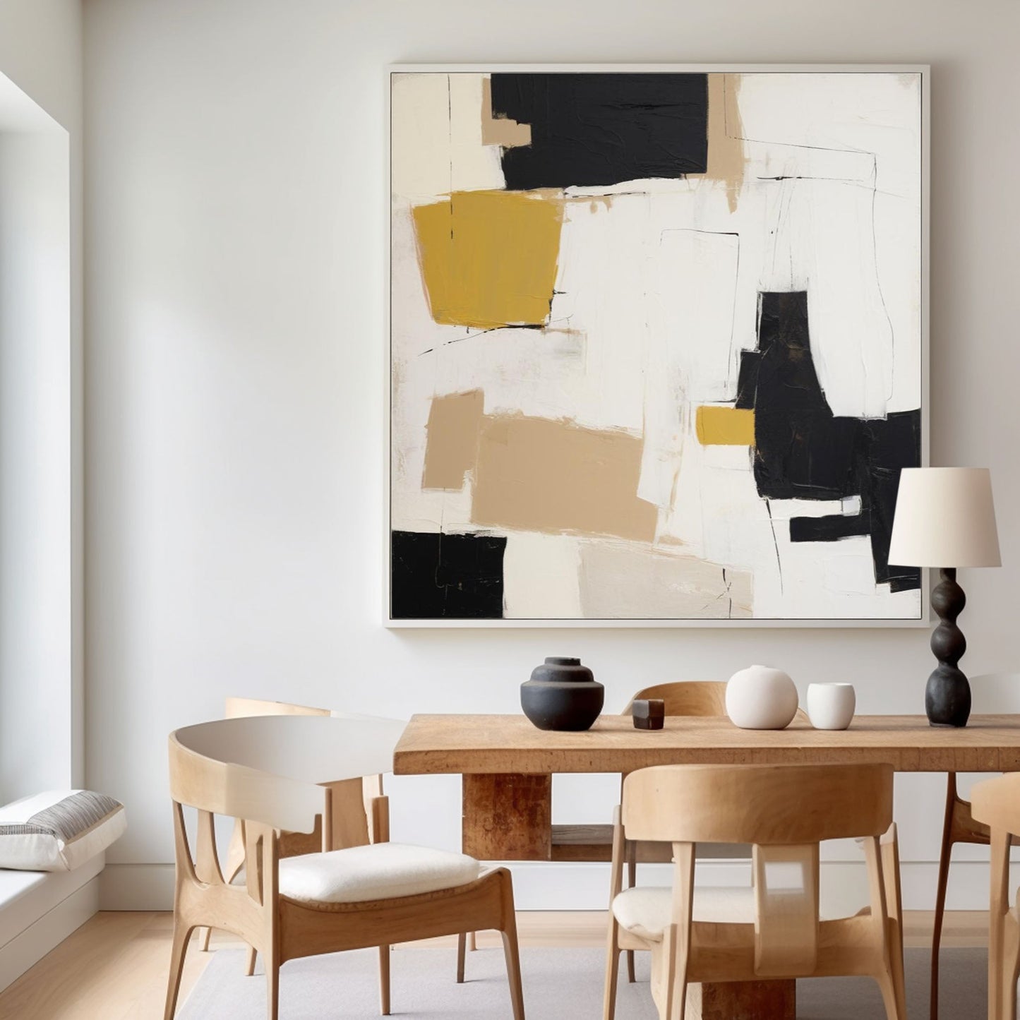 Deconstruct - Modern Textured Yellow and Black Painting on Canvas