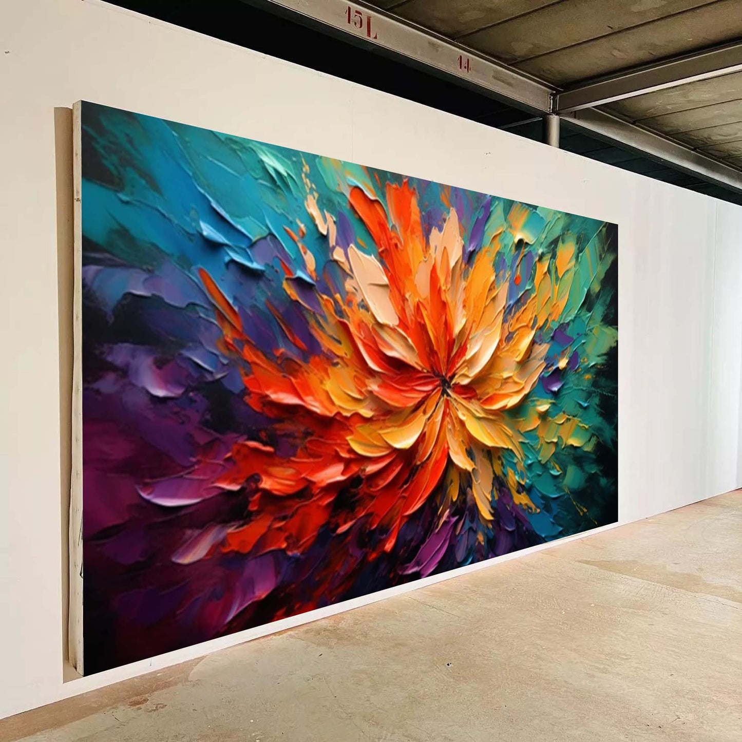 Supernova Bloom - Vibrant Large Floral Painting with Heavy Texture