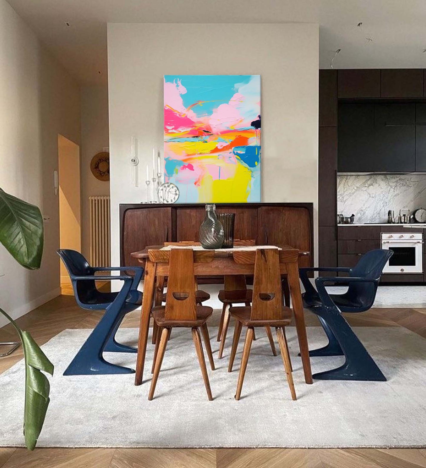 Summer Burst - Textured Pink and Blue Wall Art, Colorful Modern Painting