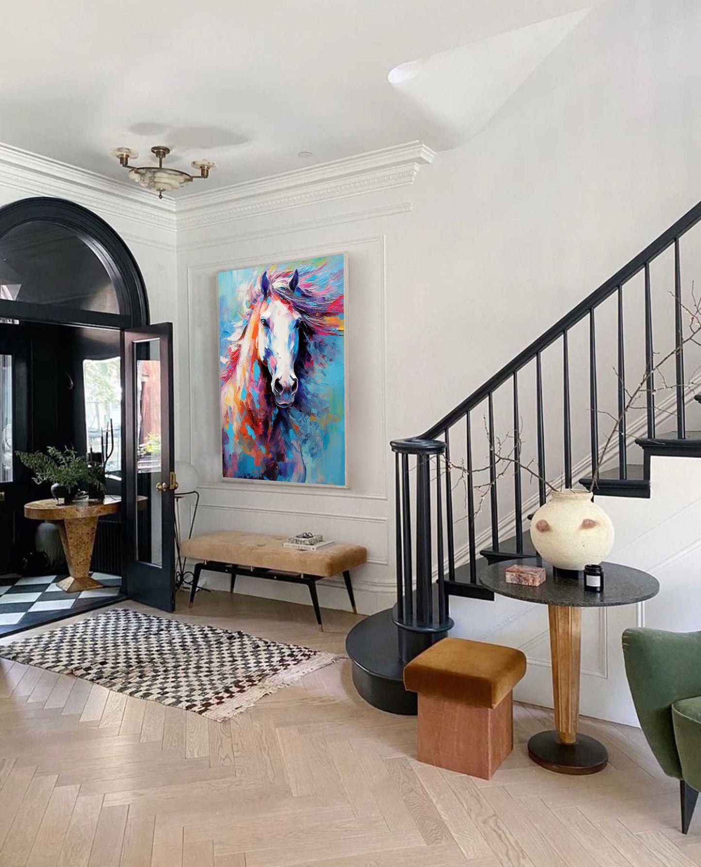 Chromatic Spirit - Textured Colorful Horse Artwork on Canvas