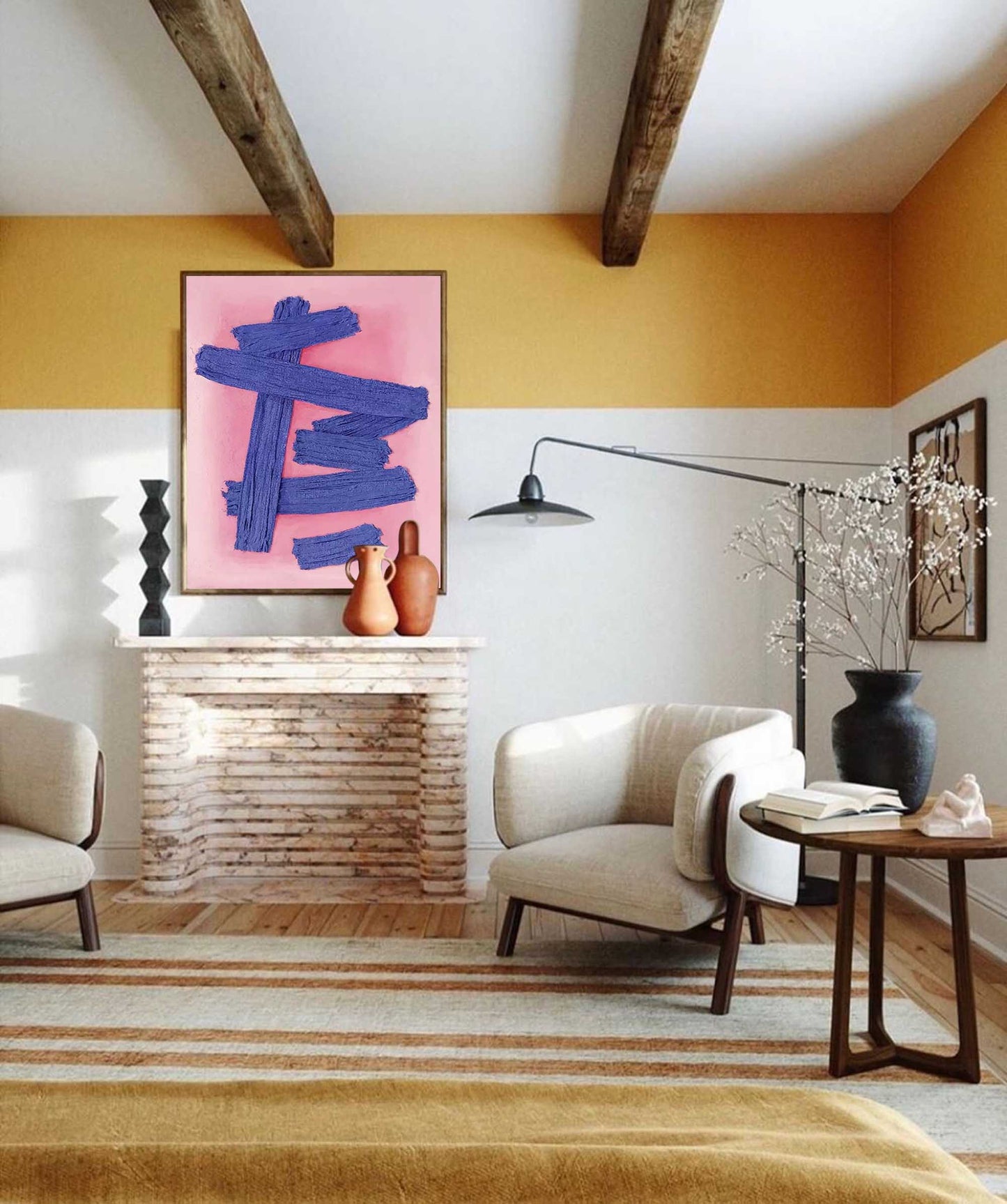 Indigo Bands - Bold Abstract Purple Painting, Textured Minimalist Art