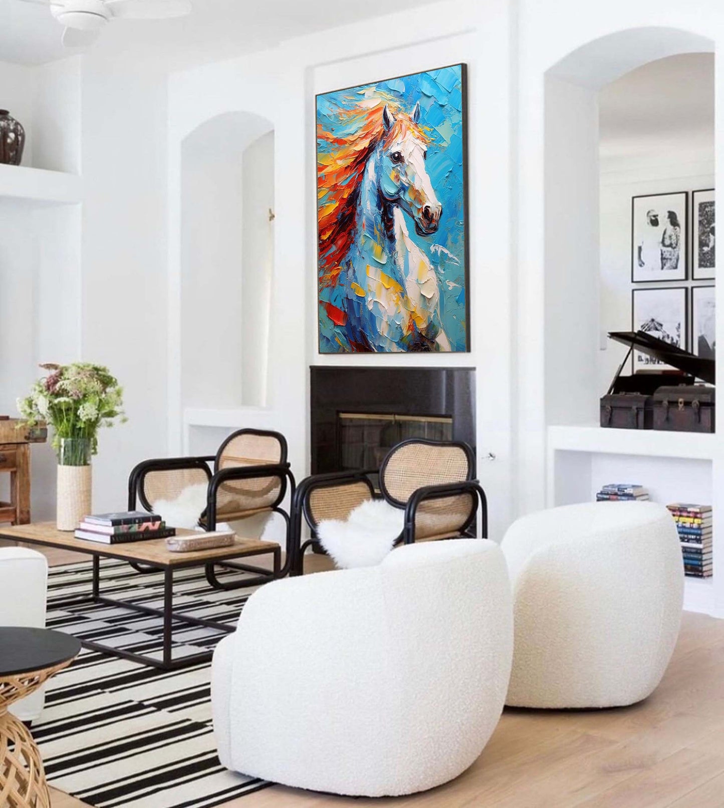 Free Spirit - Colorful Impressionist White Horse Wall Art