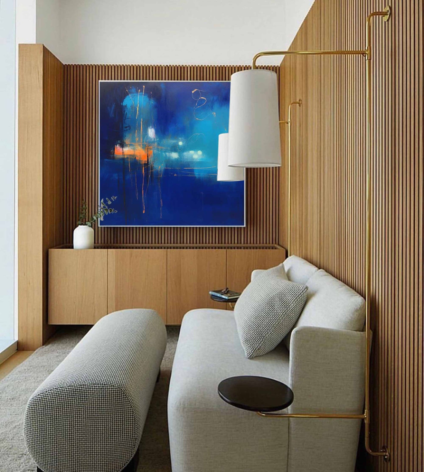 Midnight Reflections - Square Abstract Painting Blue Canvas Art