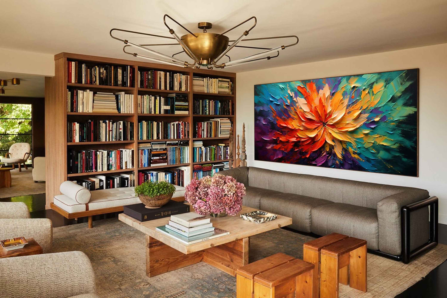Supernova Bloom - Vibrant Large Floral Painting with Heavy Texture