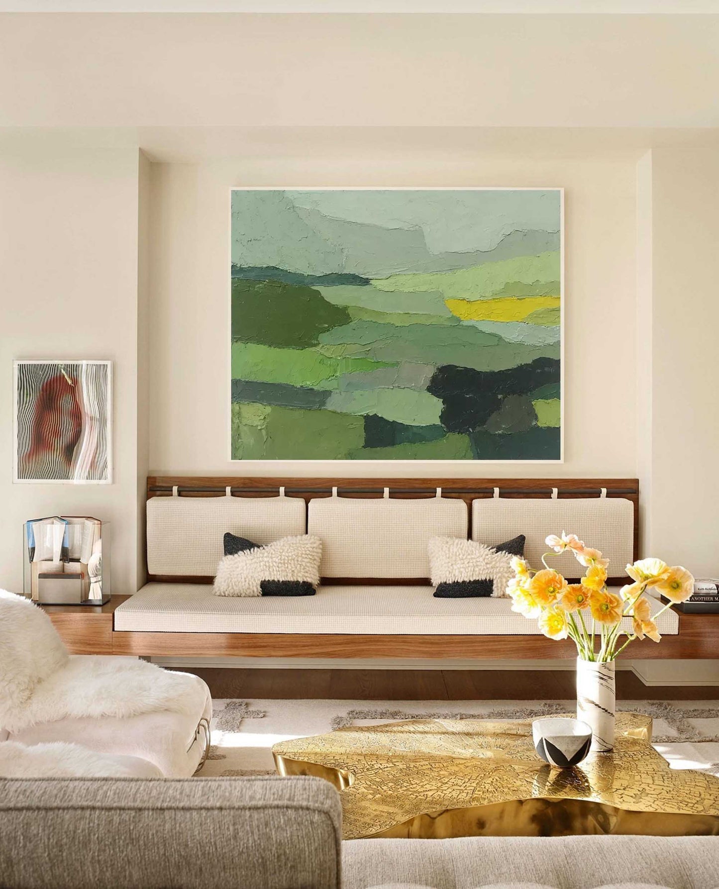 Rolling Fields - Textured Abstract Landscape Painting in Earthy Greens