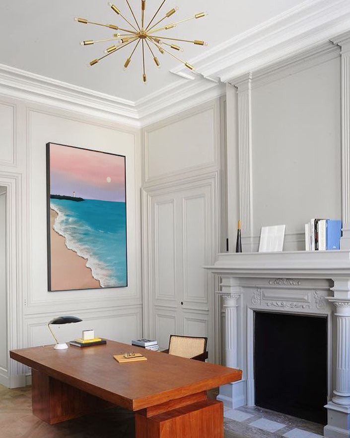 Dusk at the Shore - Calming Sunset Wall Art, Minimalist Seascape Painting