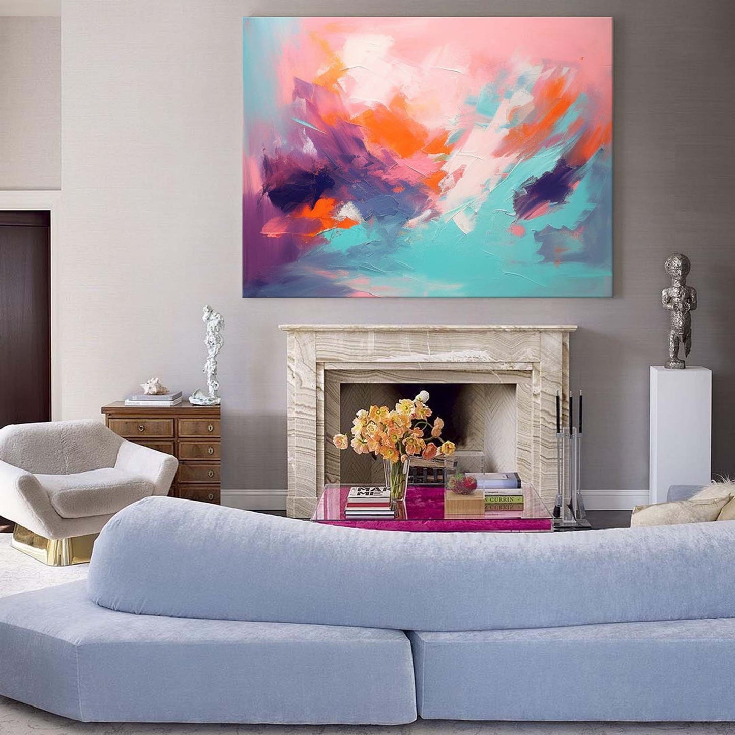 Sunset Dream - Pink and Orange Abstract Painting Horizontal Canvas